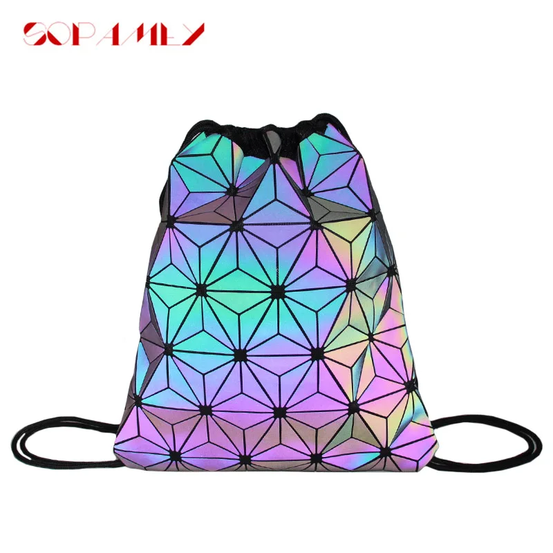 

Women Drawstring Backpack Holographic Female Geometric Luminous Backpack For Teenage Girls Bagpack Rucksack mochila feminina