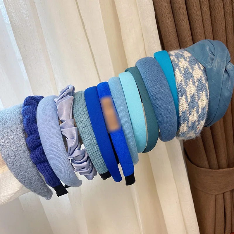 

Ободок для волос Женский трикотажный, милая Мягкая повязка на голову с голубым ободом в Корейском стиле, нескользящий головной убор из хлоп...