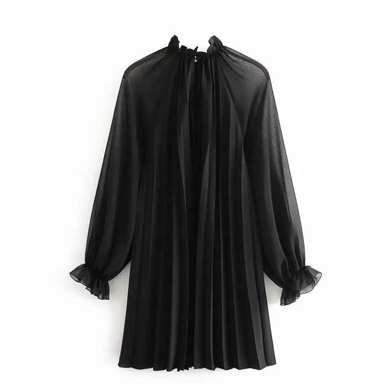 Весна 2020 новое Плиссированное черное шифоновое мини платье корейское с