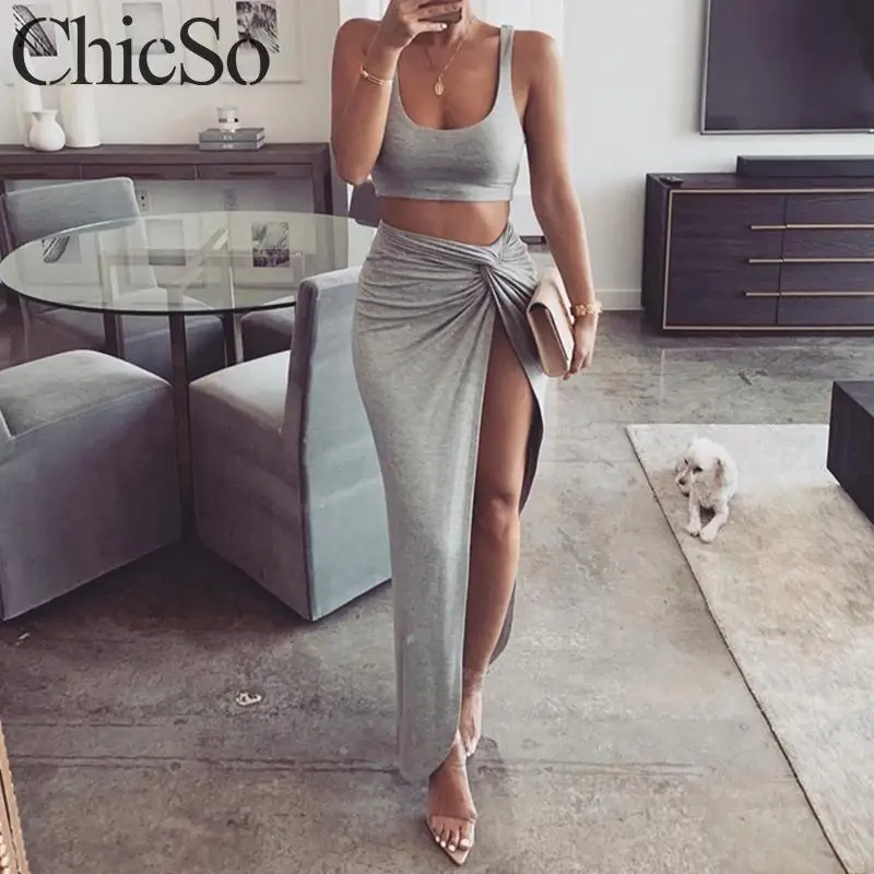 MissyChilli длинное платье с разрезом 2 предмета модная уличная одежда без рукавов