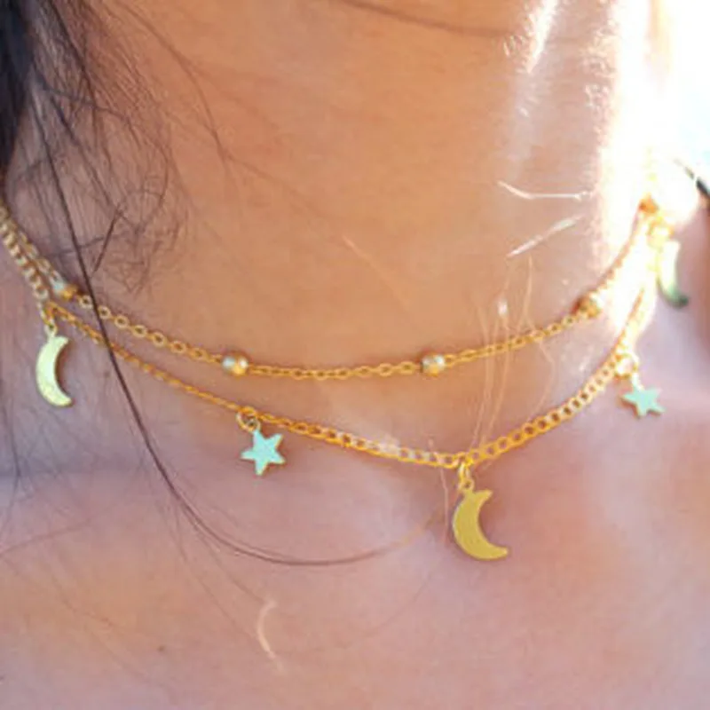 

Necklace Chain Women Necklaces Simple Tassel Multilayer Star Moon Jewelry Lady Silver Color Classic Collares Collier