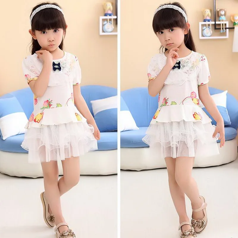 Baby Girls Floral Lace Dress White Toddler Flower Mini Summer Kids Short-Sleeve Princess Party for 1-7Y |