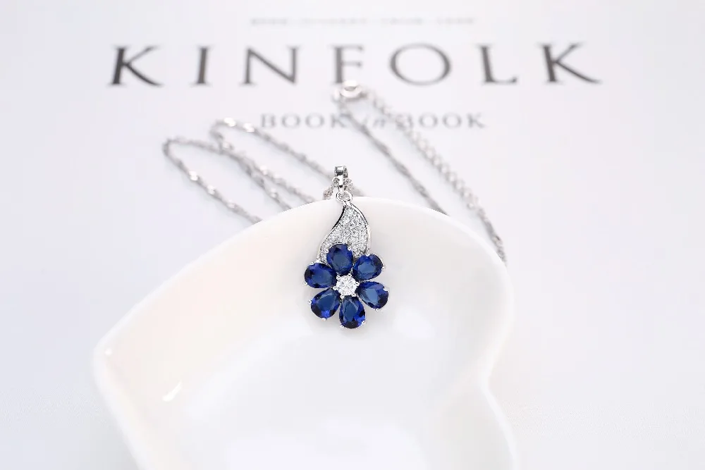 LADYCHIC роскошный синий и зеленый AAA цветок с цирконом Кулон Ожерелья модные кристалл серебряный цвет Свадебные украшения LN1097