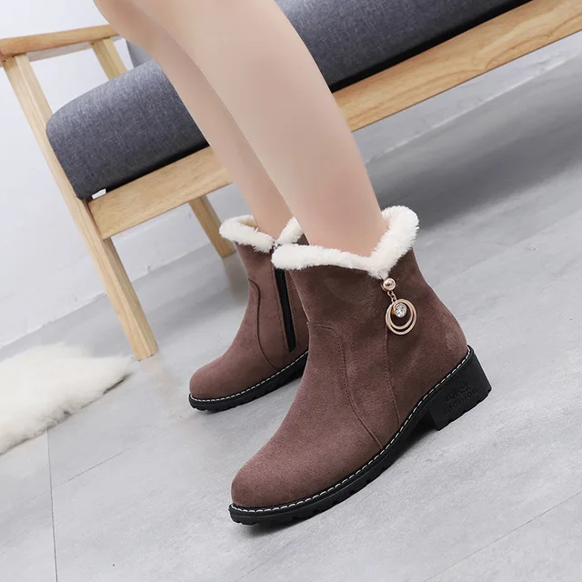 Woman Boots Women Shoes Ladies Thick Fur Ankle Platform Rubber Snow Side zipper warm casual flat boots | Обувь