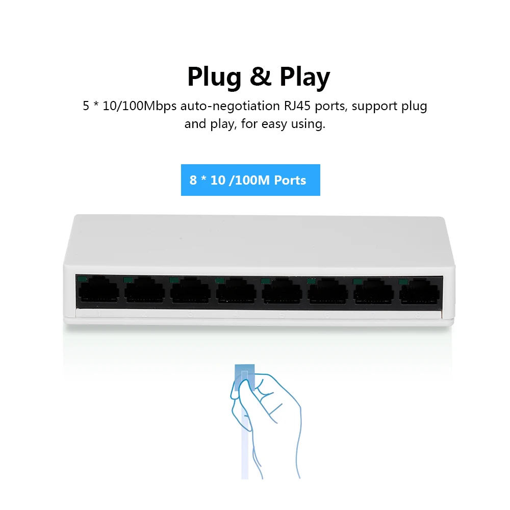 SW08 8-портовый коммутатор Gigabit 10/100 Мбит/с Ethernet разветвитель домашний офис US вилка |