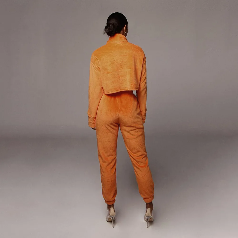 2 шт. плисовый спортивный костюм Повседневный женский теплый комплект футболка с водолазкой пуловер с высокой талией Гаремные Брюки пушистые комплекты из двух предметов
