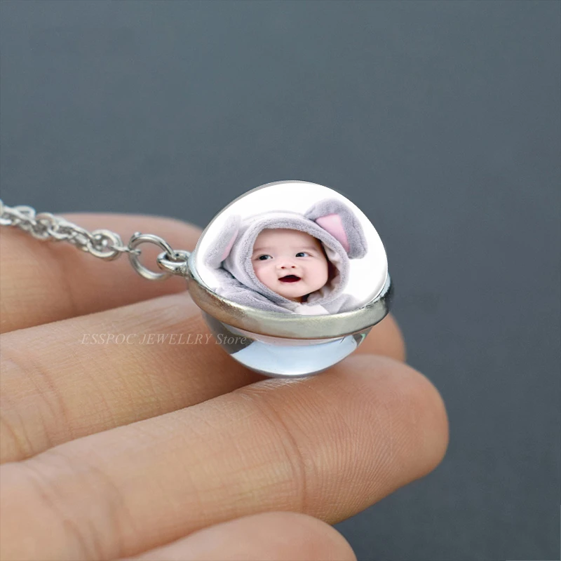 custom SILVER Персонализированные пользовательские фото стеклянный шар Кабошон ожерелье DIY пользовательские ювелирные изделия стеклянная Подвеска для женщин семья ребенок любовник подарки на день рождения - Окраска металла: custom SILVER