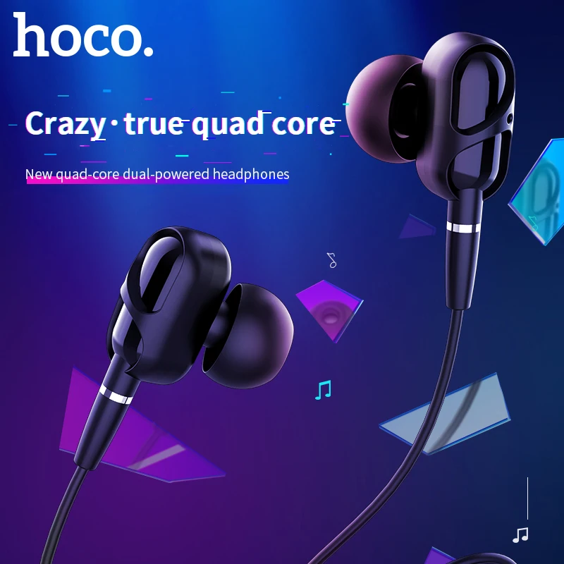 HOCO двойной привод стерео 3,5 мм проводные наушники-вкладыши бас гарнитура двойная подвижная катушка наушники с микрофоном для IPhone samsung телефон MP4 3