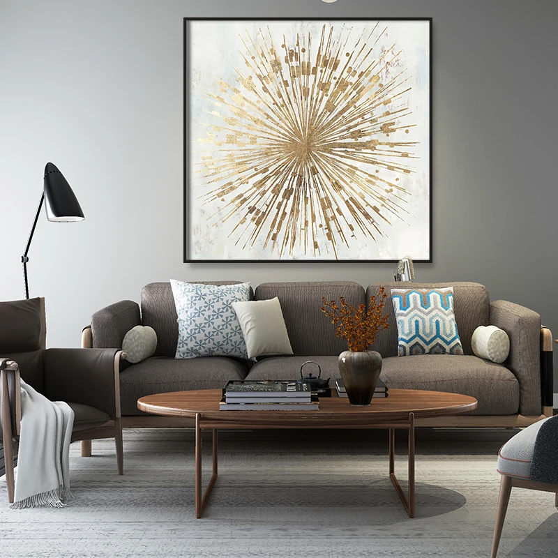 

Golden Firework Flower Canvas Paintings On Wall Abstract Beige Gold Posters Home Decor Pictures for Interior Room Loft
