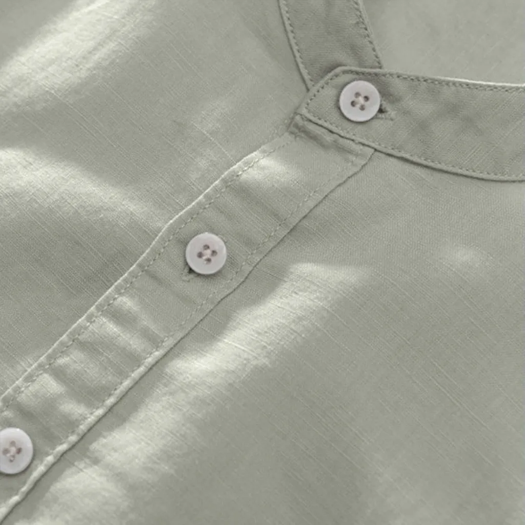 

Summer Man Shirt 2021 Vacation Mens Solid Stand Collar Cotton Linen Retro Short Sleeve Loose Hawaiian Henley Shirt Hawaiian