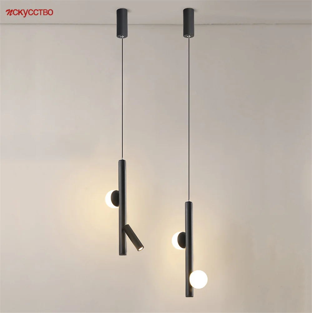 

Nordic Minimalism Design Black Led Pendant Lights With Spotlight For Bedroom Bedside Kitchen Indoor Accessories Hanging Fixtures