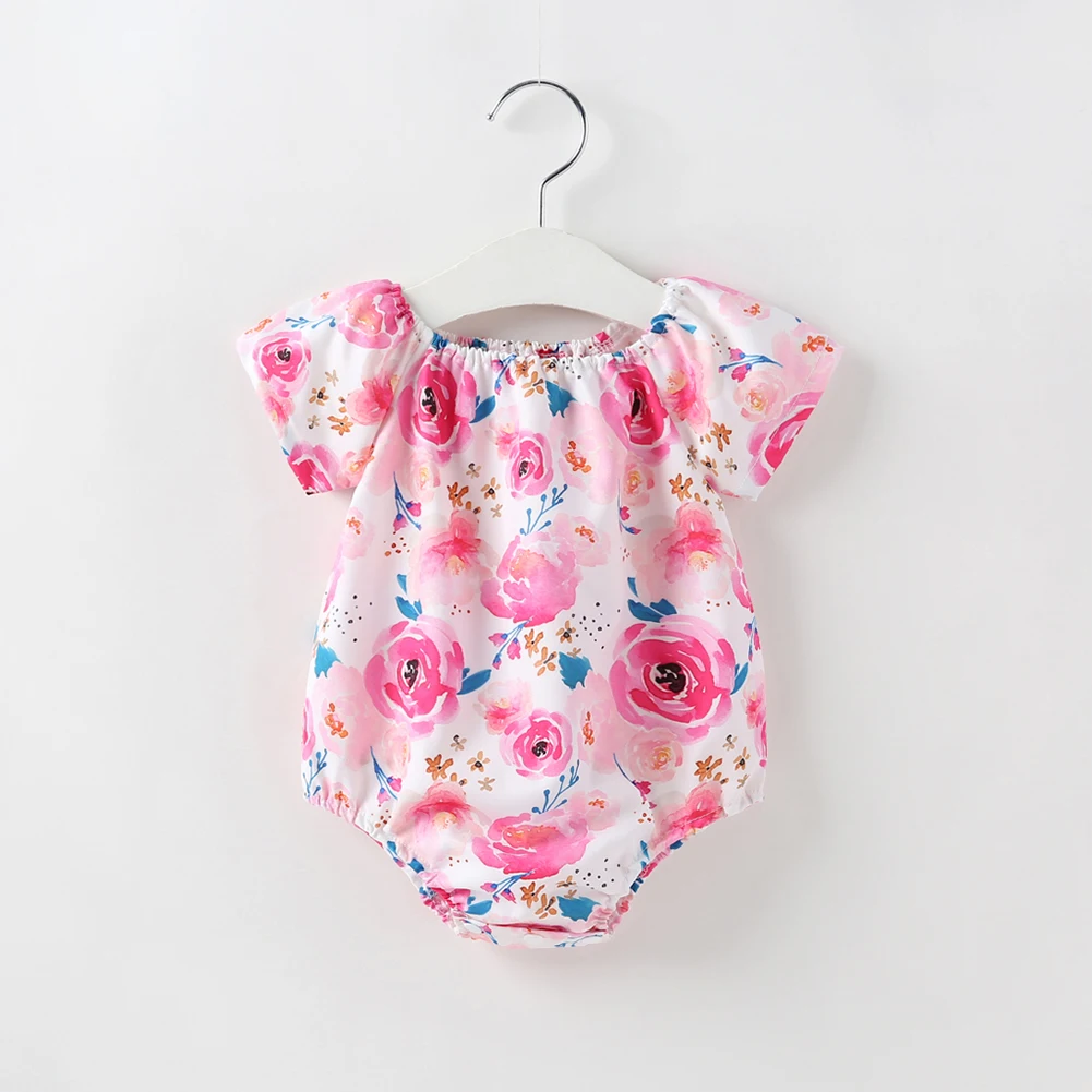 Новый дизайн Хлопковый комбинезон с цветочным принтом Летний детский на