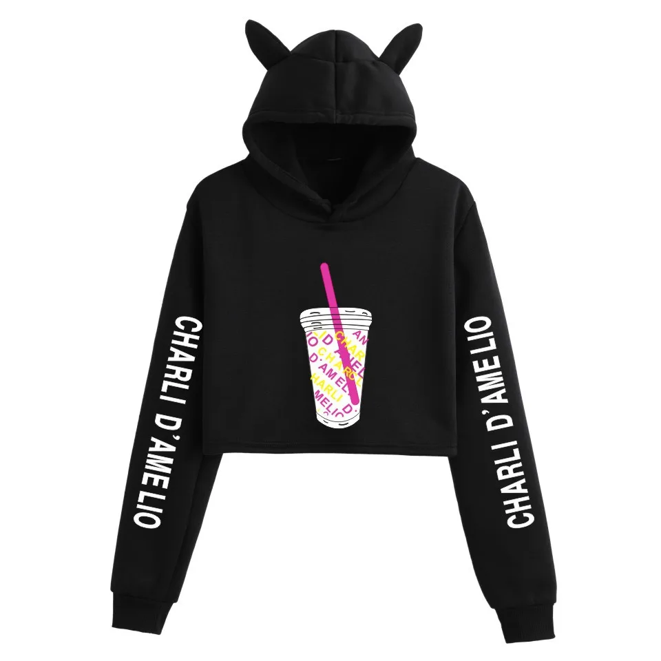 Fashion Charli Damelio Girl Funny XCX Crop Top Hoodies Women Hooded short Sweatshirt Casual Trendy Streetwear Pullover | Женская одежда