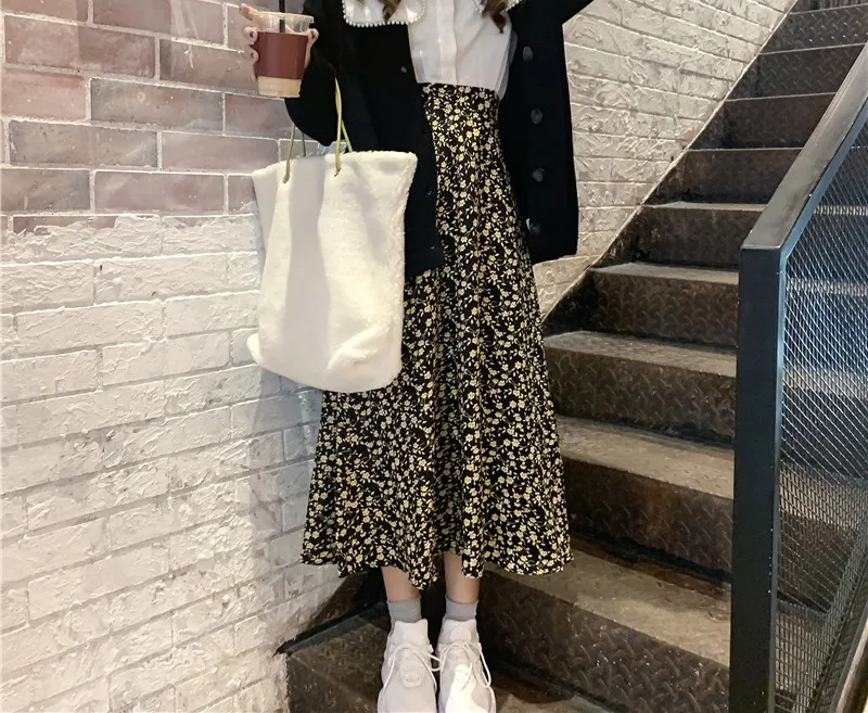 Женская шифоновая юбка с разбитыми цветами Осенняя в стиле Хань веера тонкая