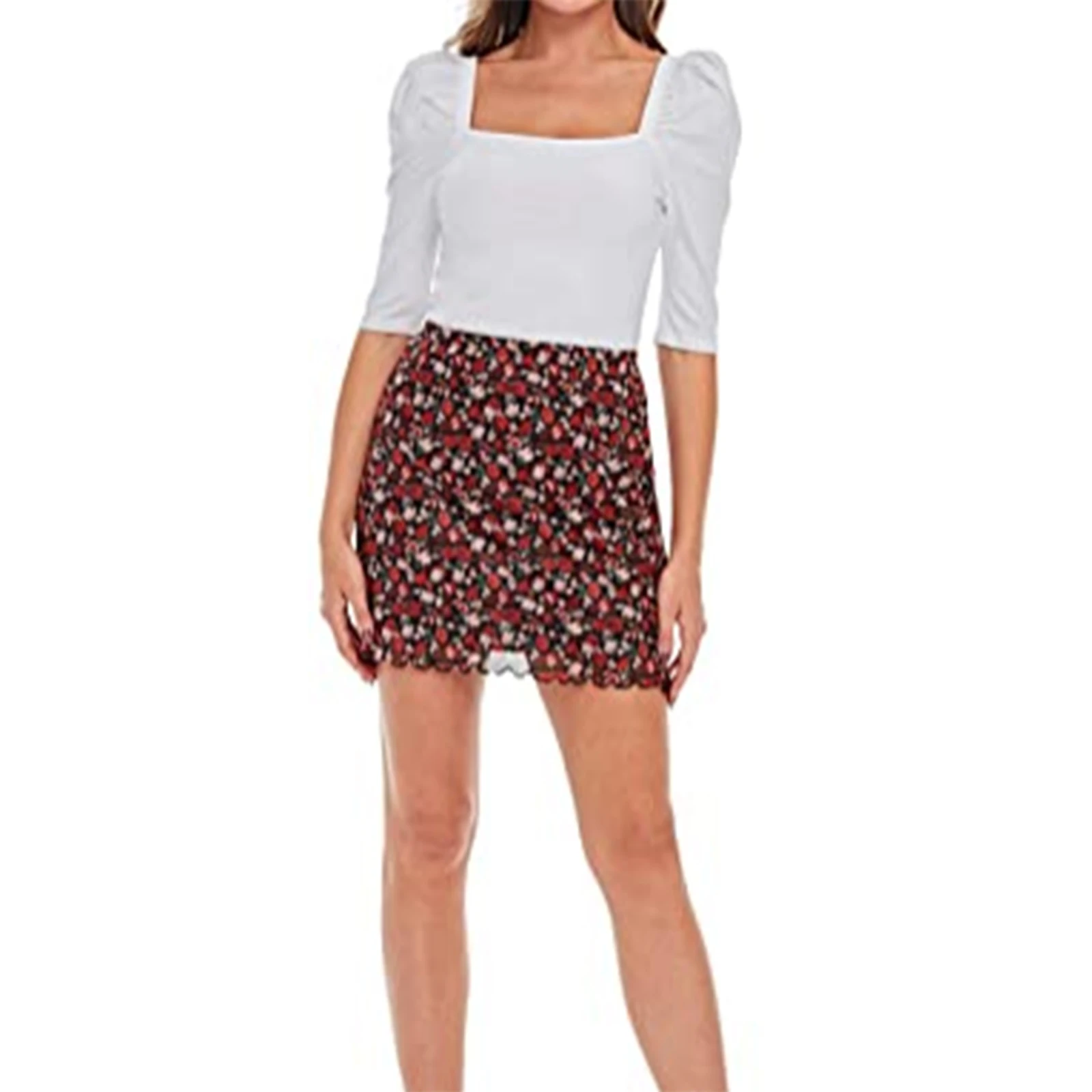 

Sexy Women Summer Midi-Skirts Multicolor Floral Leopard Print Sheer Elastic Waist Lined Miniskirts for Girls 5 Colors