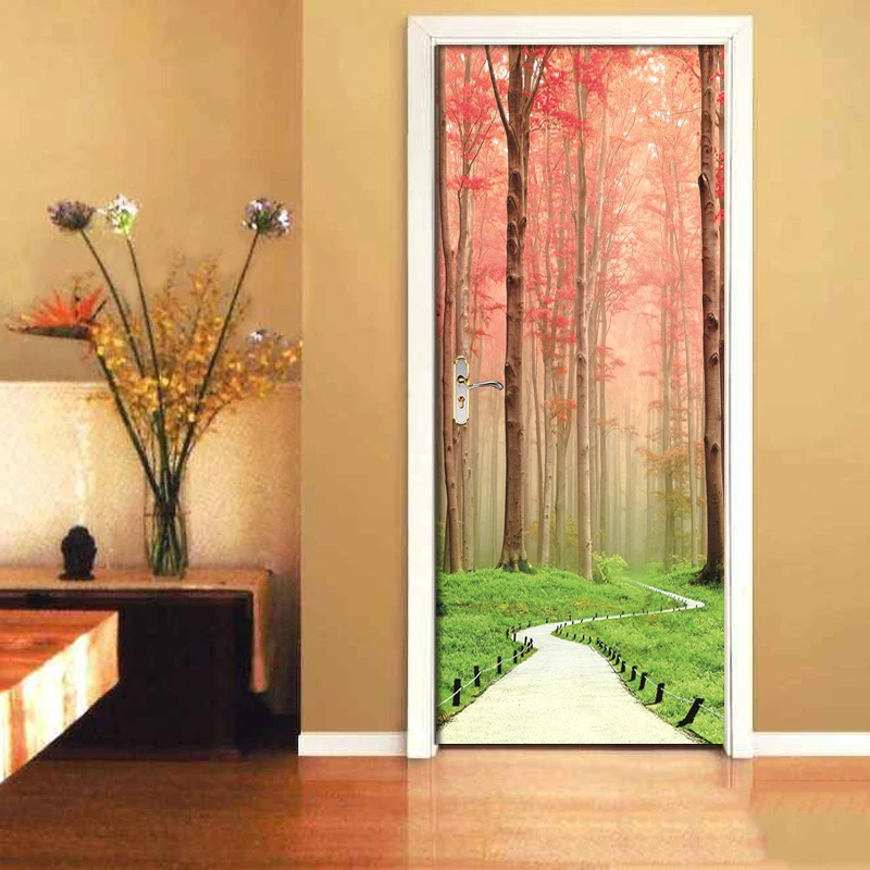 Наклейки на двери из ПВХ самоклеящиеся водостойкие Красного леса | Дом и сад