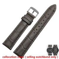 wholesale prices genuine leather gray wristband for brand watch 18mm 20mm 22mm with stainless steel buckle
