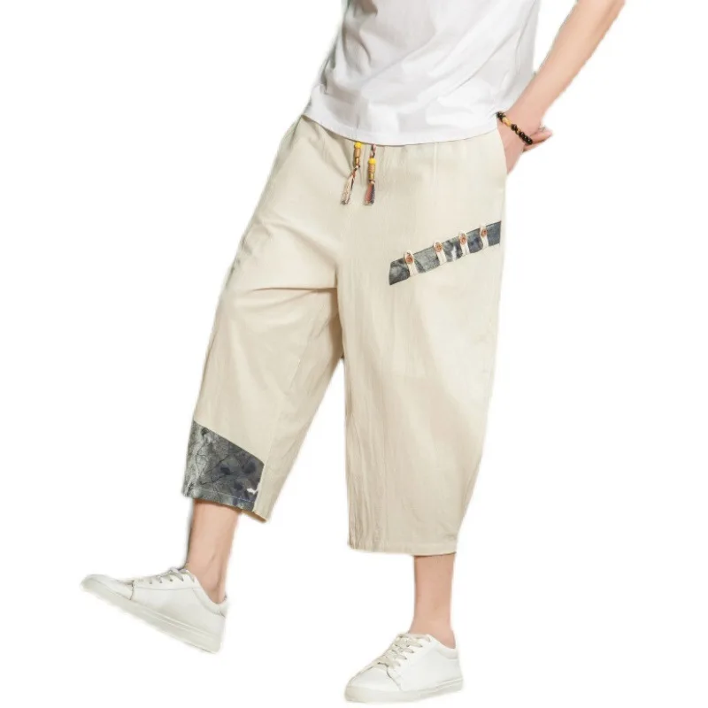 

Casual Harem Pants Men 2021 Summer Male Loose Beach Casual Thin Pants Japanese Kimono Men Cotton Cross Calf-Length Trousers