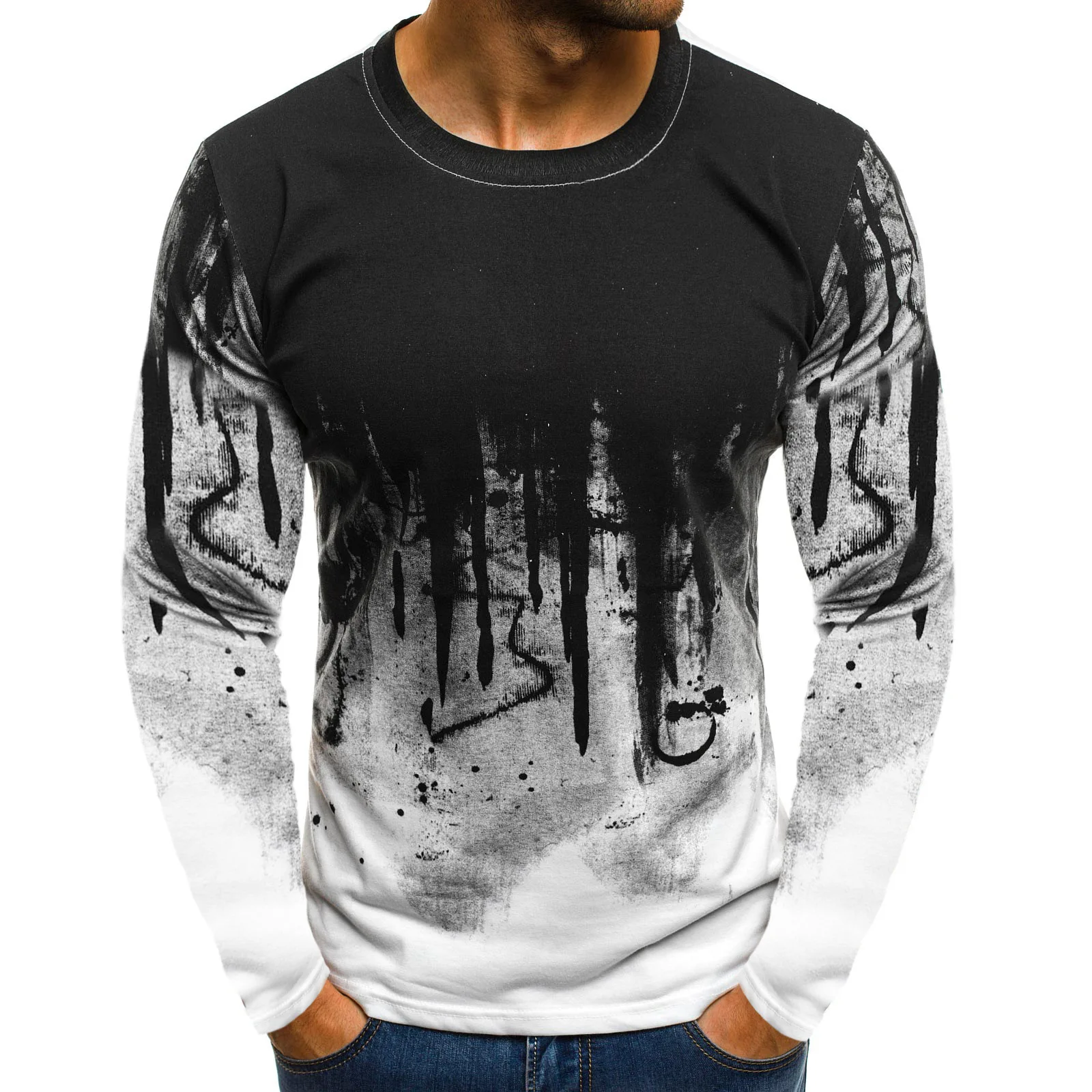 

2021 new spring and summer European and American men's fashion sports and fitness camouflage long-sleeved sleeve T-shirt summer