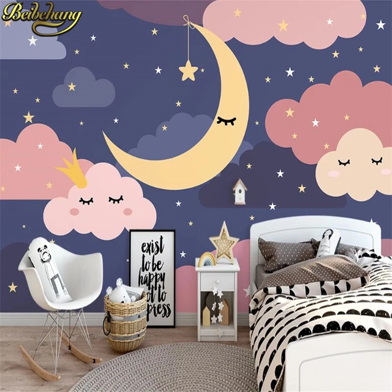 Фотообои для детской комнаты в скандинавском стиле с изображением звездного