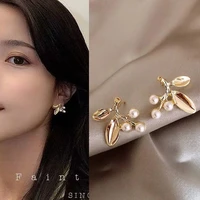 earrings korean style 2021 trend new pearl leaves stud earrings set for women temperament minimalism grunge jewelry wholesale