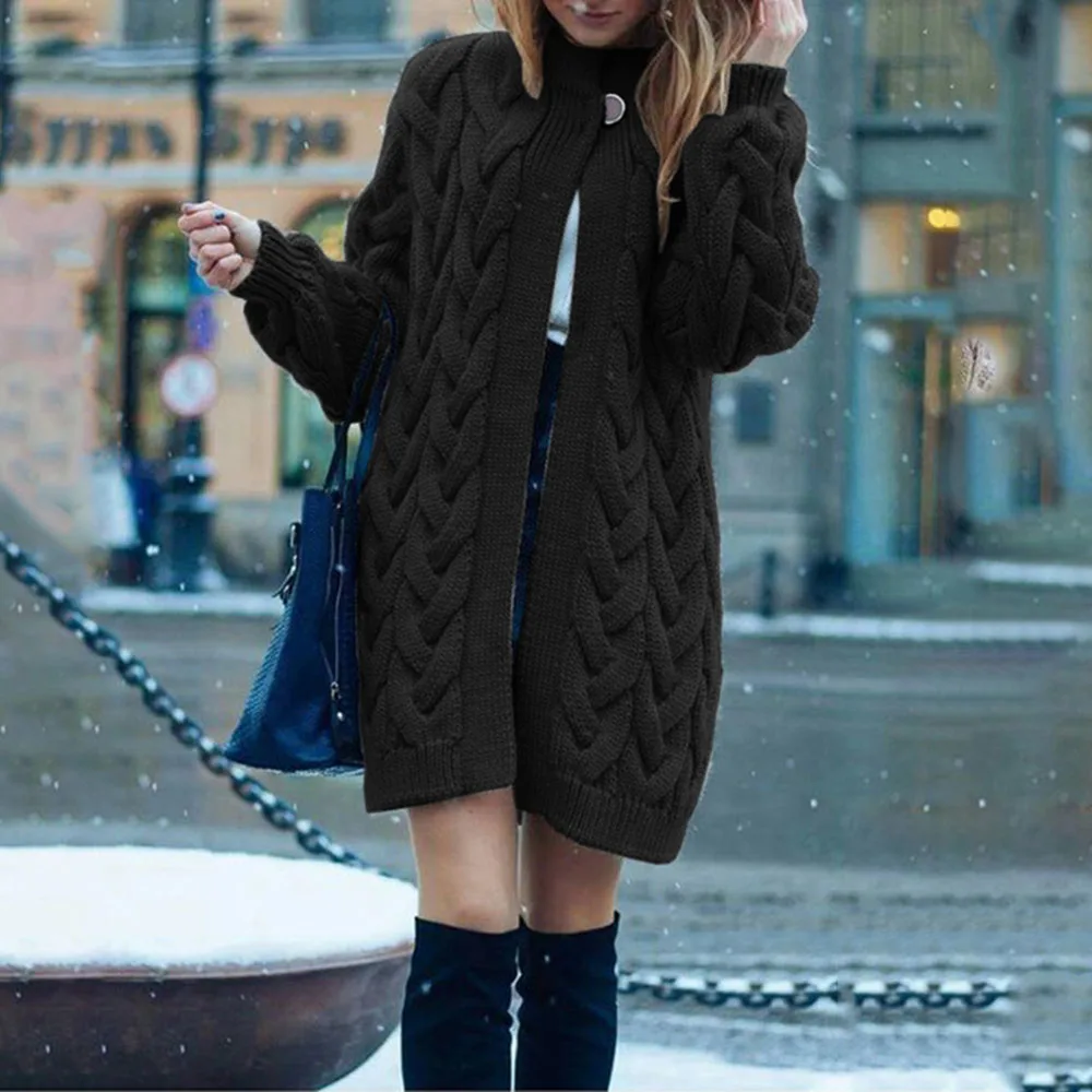 Вязаный кардиган длинный свитер женский зимний элегантный рукав Корейская