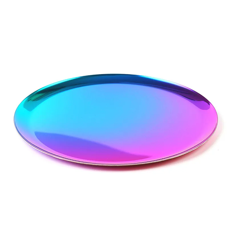 Y112 Scandinavian Style Gold Storage Tray Metal Round Dish Rainbow Colors Fruit Tea Copper Decoration | Дом и сад