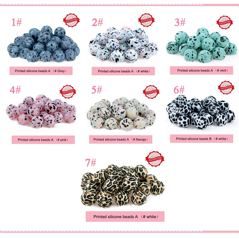 Coskiss-Cuentas de silicona con estampado de leopardo para beb&eacute;, mordedor de grado alimenticio, impresi&oacute;n redonda, manualidades, mordedor seguro, sonajero, 50 Uds., 12/15mm-1