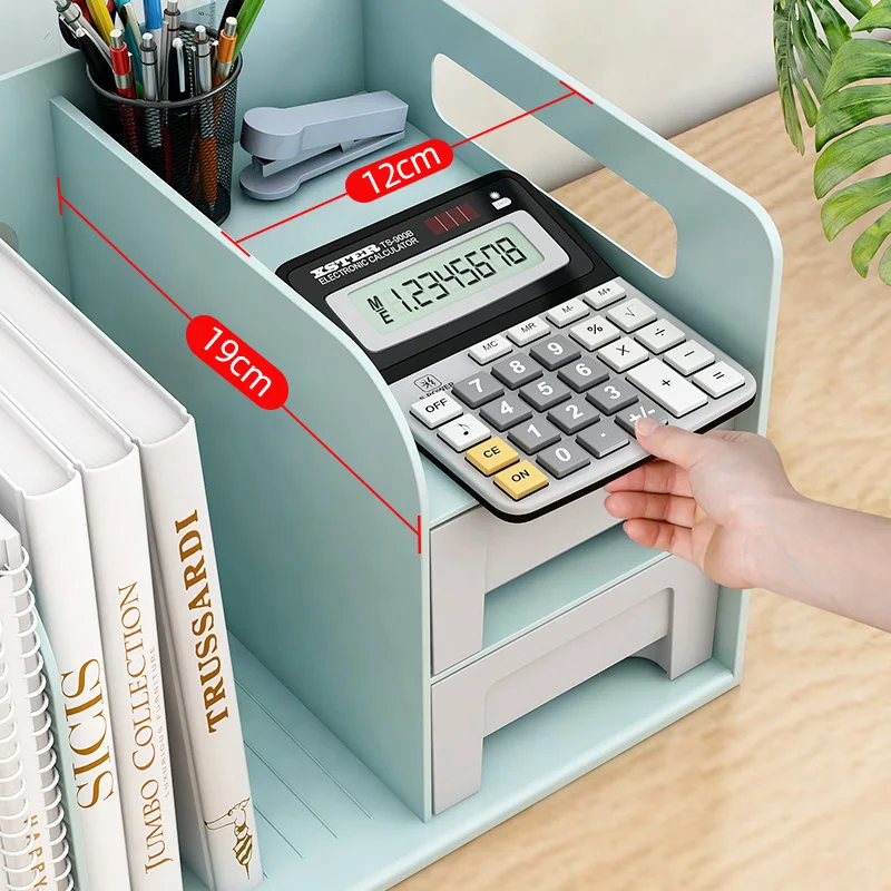 

PP Plastic Book Holder Bookends with Two Drawers Students Desk Magazine File Holder Organizer Office Book Support Stand Rack WF