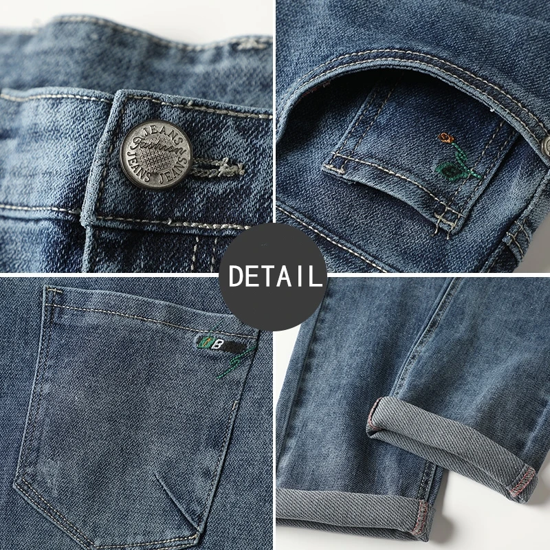 

2021 Spring New Men'S Slim Straight Jeans Business Fashion Casual Denim Little Feet Pants Male Cotton Elastic All-Match Trousers
