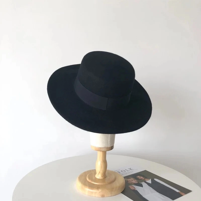 Классическая шляпа Porkpie с широкими полями фетровая верблюжьей и черной расцветки