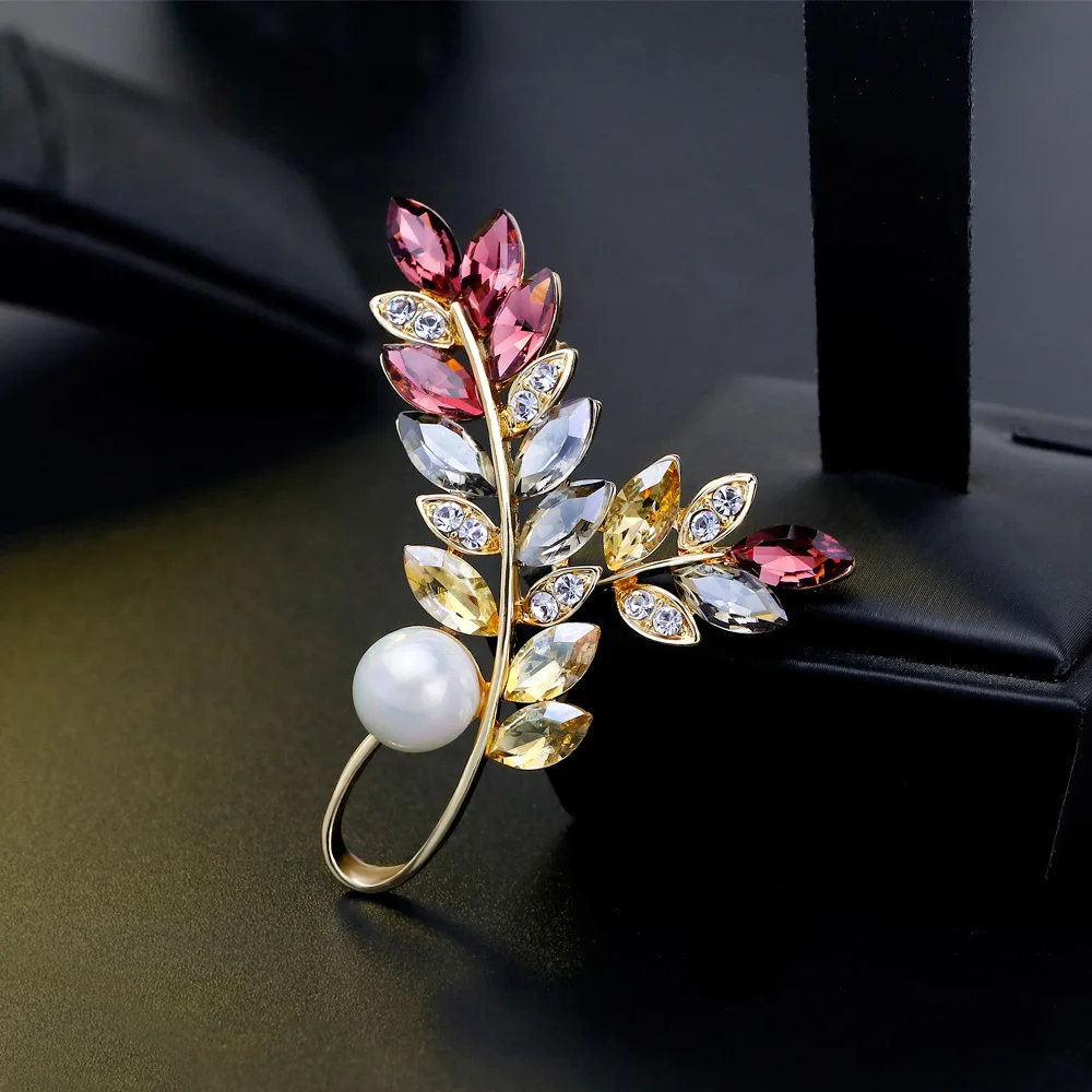 Женская Брошь с цветами и растениями рисовое золото защитный цветной кардиган