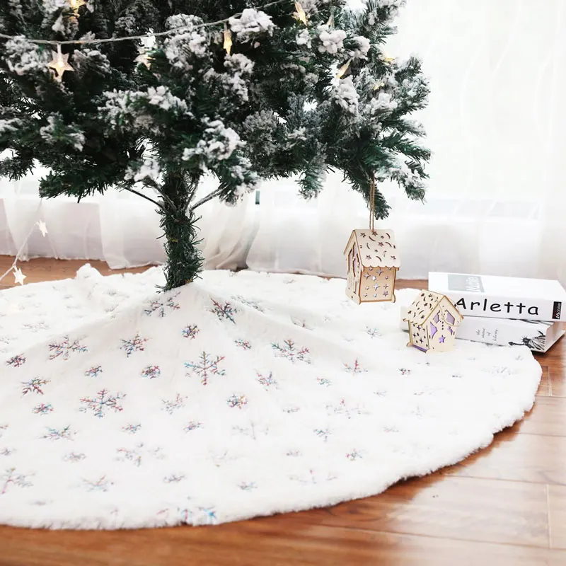 90/122CM Christmas Tree Skirt White Plush Sequin Embroidered Snowflakes For Home Decoration Mat New Year's Gift | Дом и сад