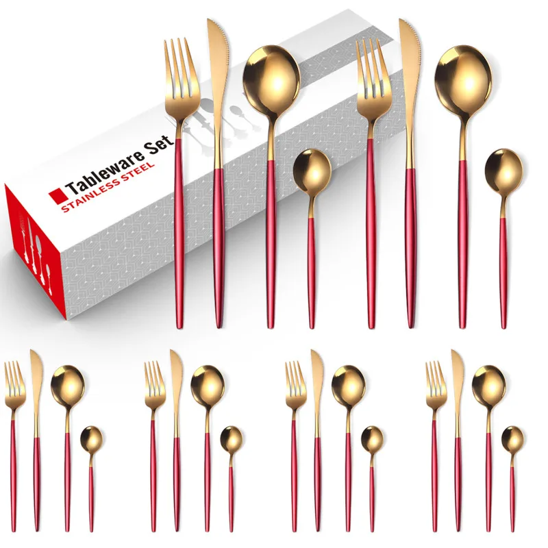 

24 Piece Set Gold Creative Western Steak Stainless Steel Knife And Fork Four Piece Set Of Spray Painted Portuguese Tableware