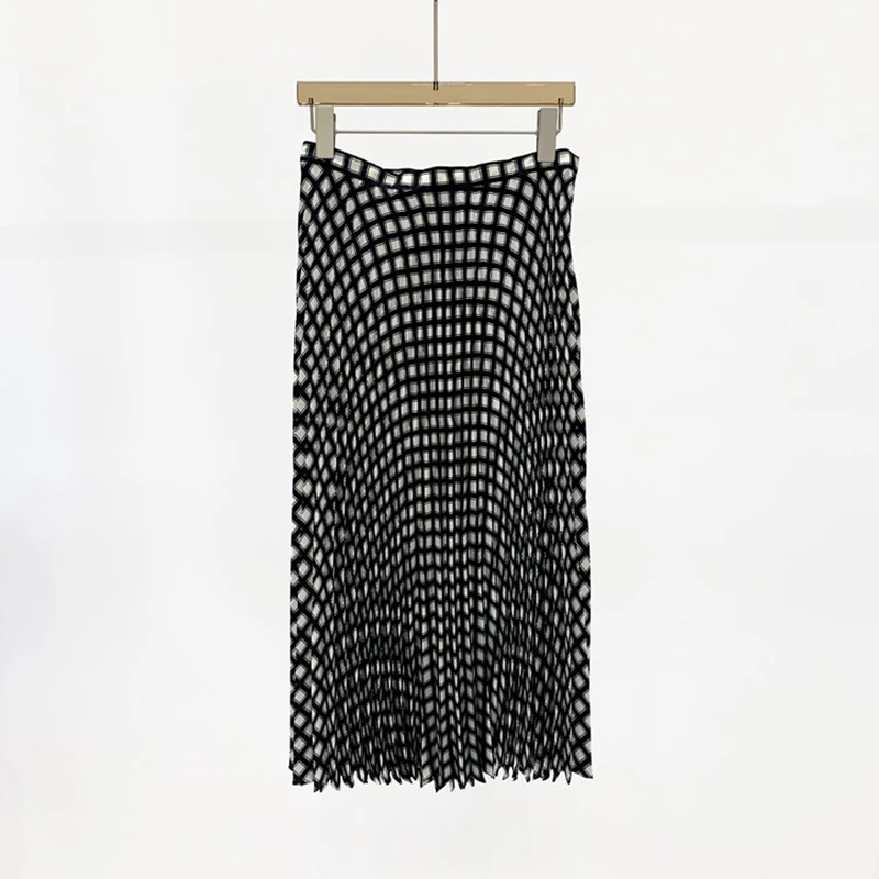 

Women's Fashion Summer New Retro Elegant Gradient Plaid Pleated A-Line High Waist Skirt