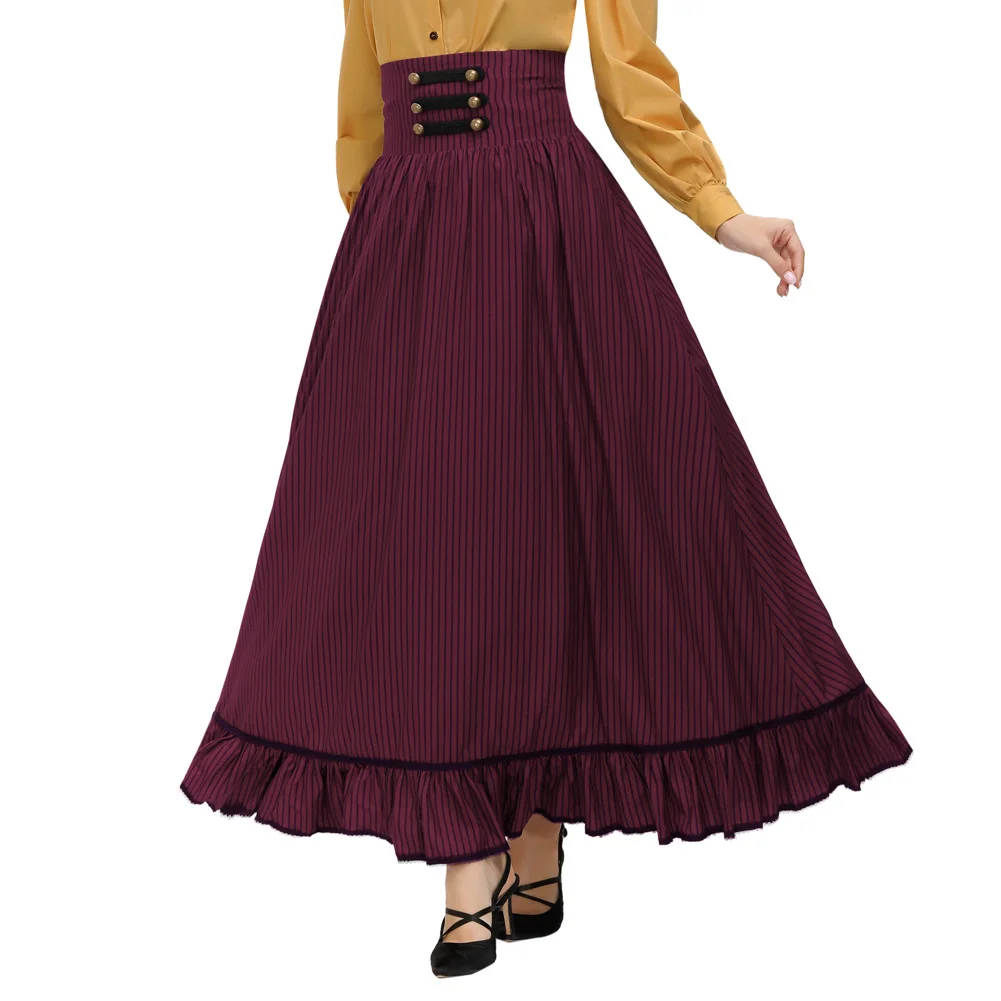 

Women Gothic Maxi Skirt High Waist Ruffled A-Line Elastic Waist Vintage Skirts Pleated Party Steampunk Skirt Club Wear 2020 New