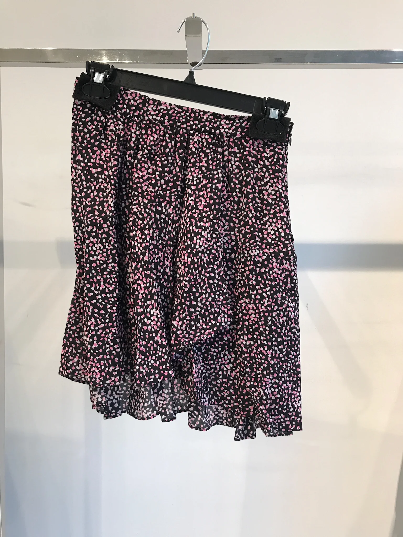 

2021 Spring Summer New Women's Pink Dot Print A-Line Female Mini Skirt Ruffles Trim Short Skirts