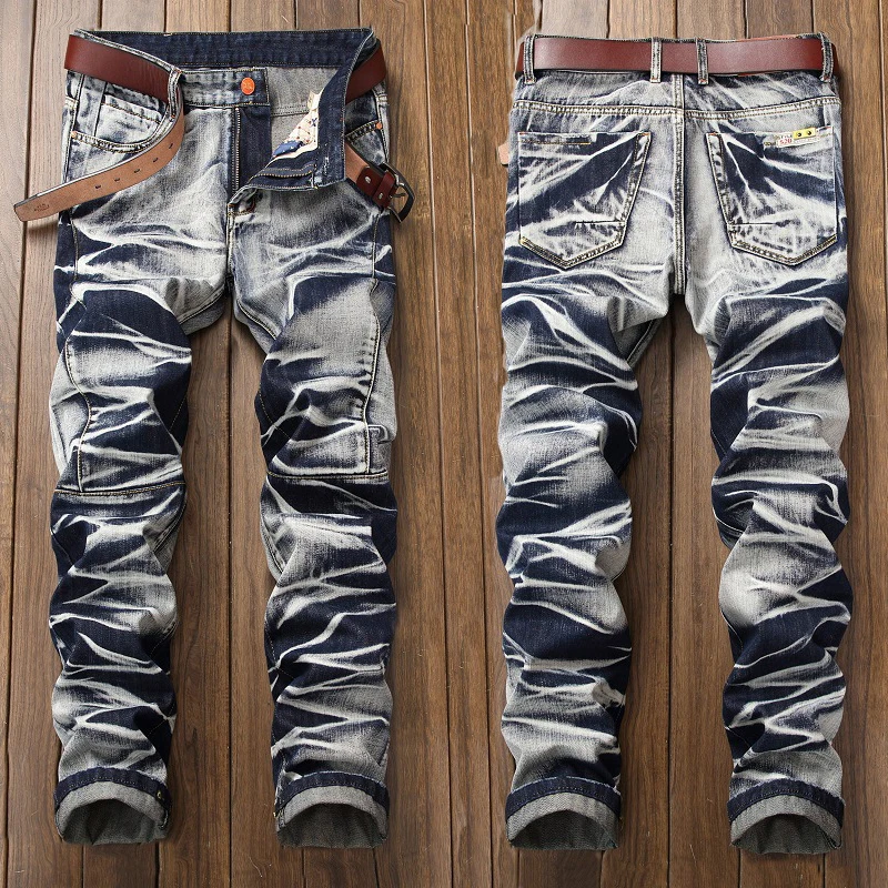 

Men's Jeans Autumn And Winter Classic Fashion Tight Motorcycle Pants Straight Loose Trousers