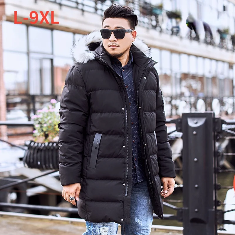 

Plus Size 9XL Winter Mens Cotton Multi-pocket Jackets Outwear New Men Fur Hooded Parkas Casual Warm Thick Waterproof Jacket Coa