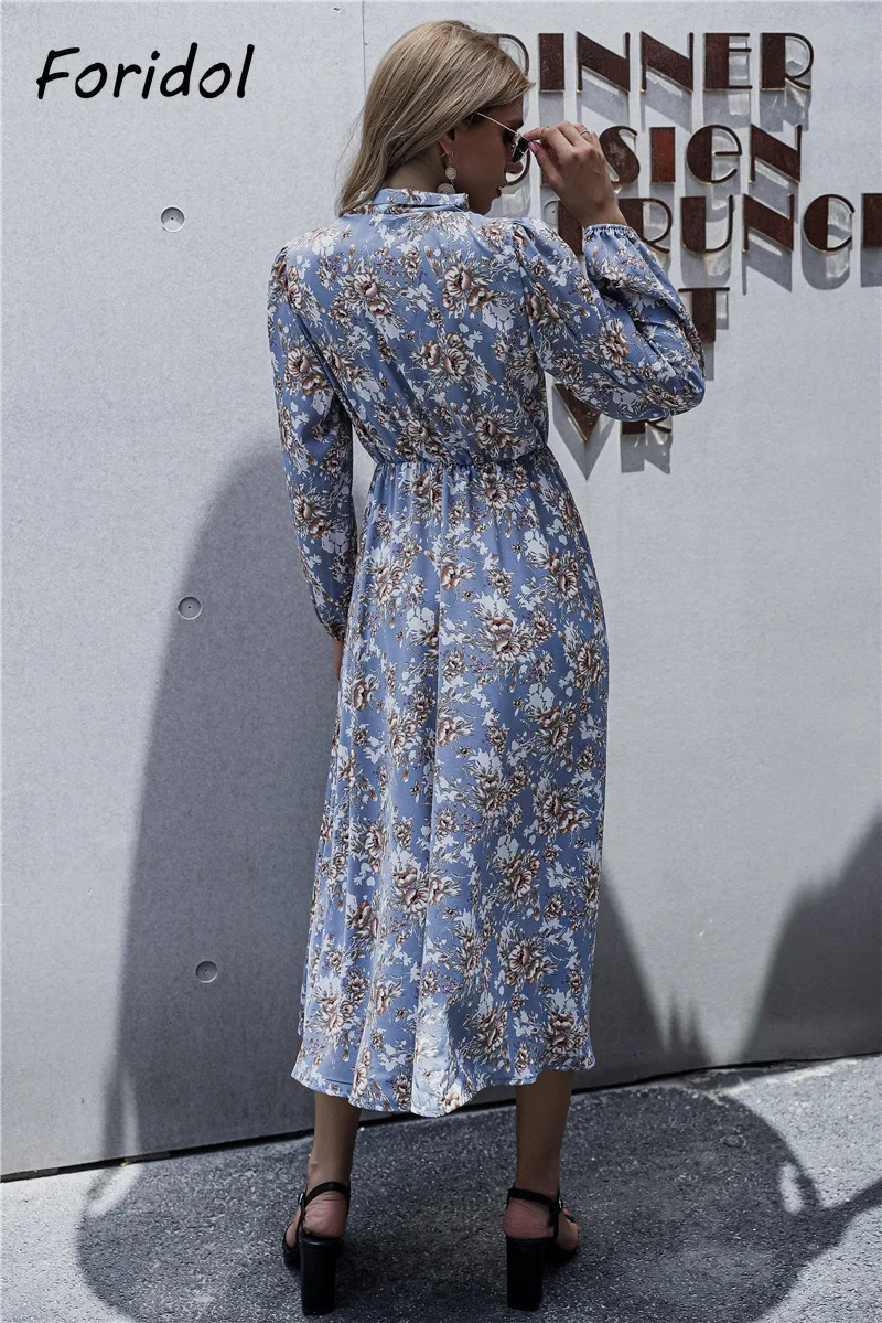 

Vintage Long Sleeve Boho Floral Print Dress Spring Autumn Long Maxi Dress Lady Elegant Dress Vestidos French Dress Women