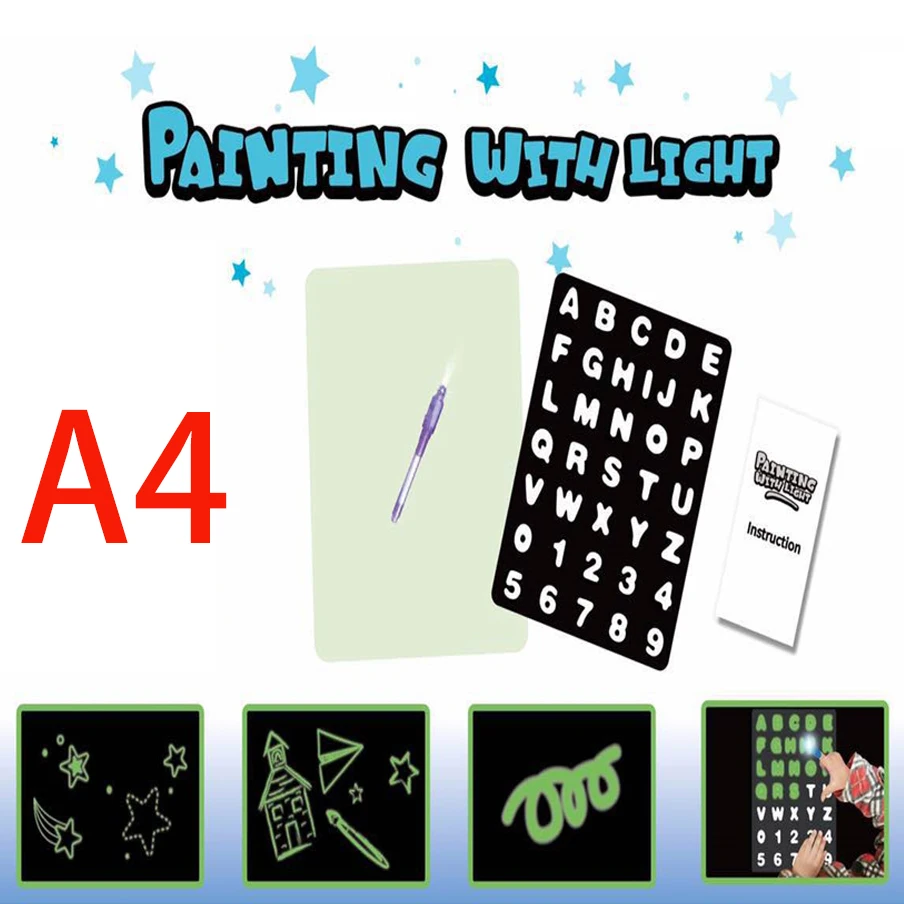 LED Luminous Drawing Board Writing Magic Draw With Light Doodle Drawing Tablet Kids Fun Fluorescent Pen Kids Educational Toy