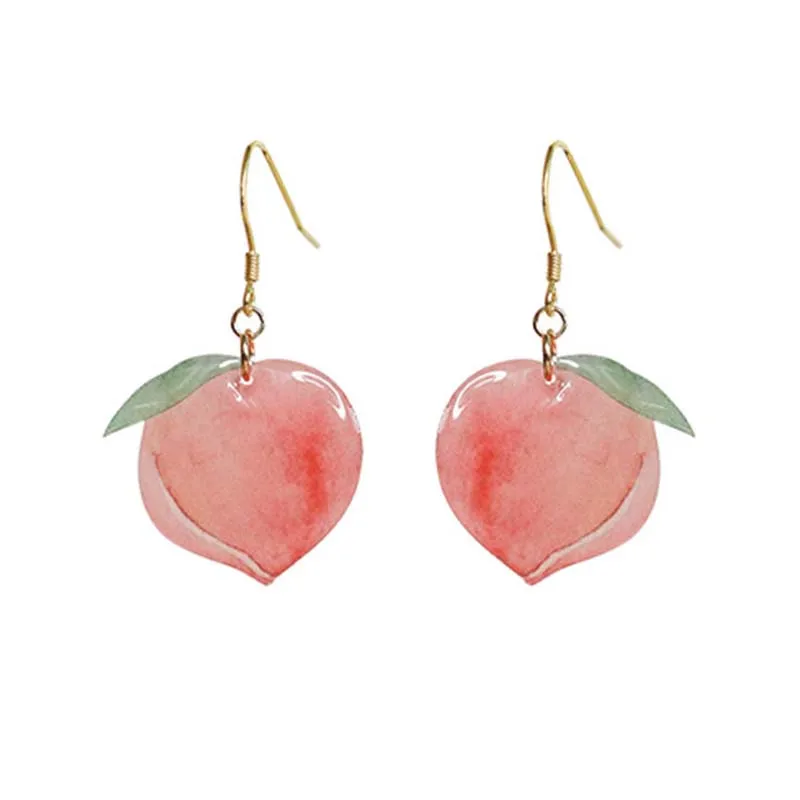 

Hot New Fruit Peach earring female lovely girl simulation Pink Peach dangle earring for women fine jewelry accessories