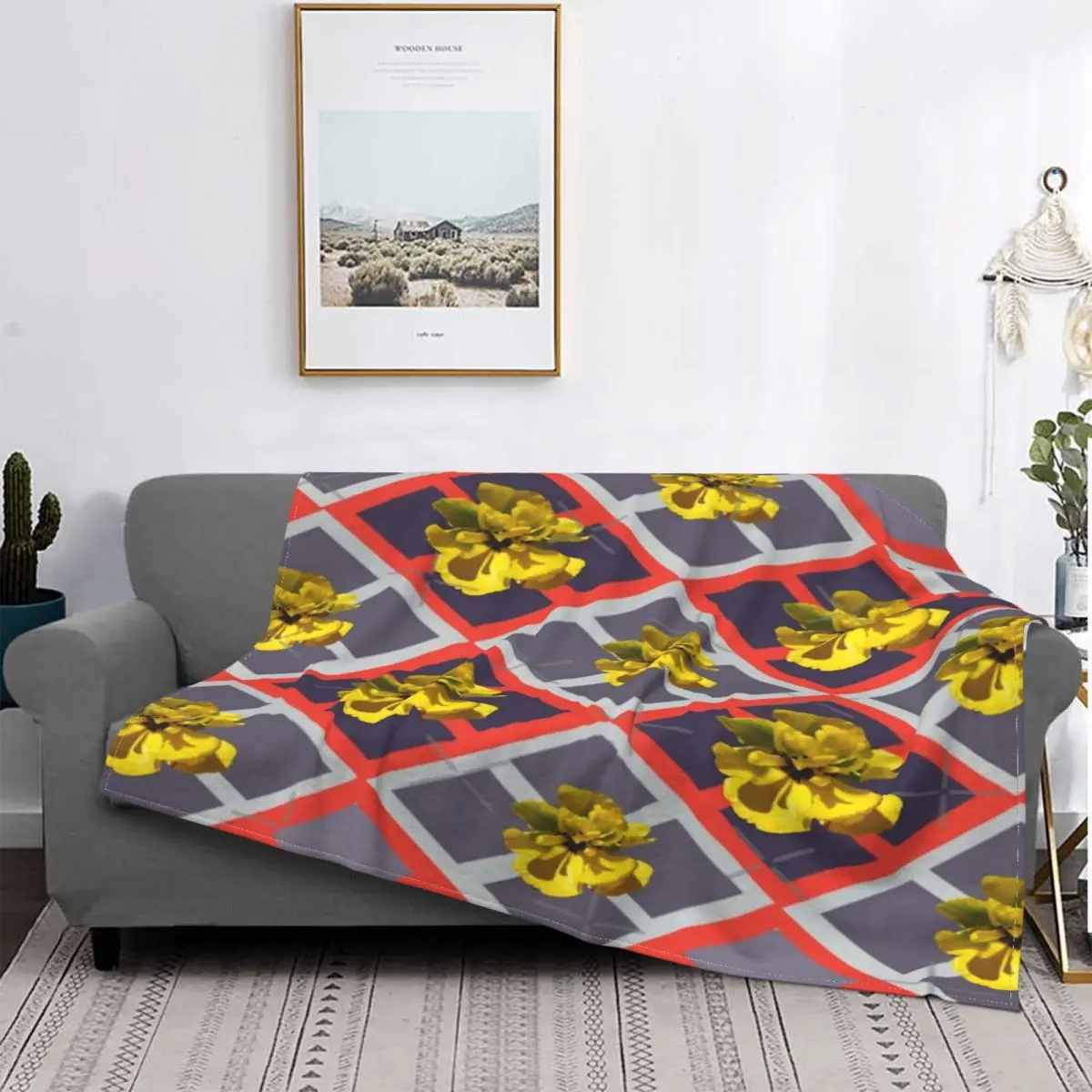 

Manta de tulipán amarillo con patrón Floral geométrico, colcha para cama, sofá a cuadros, manta para bebé, colcha de Picnic de v