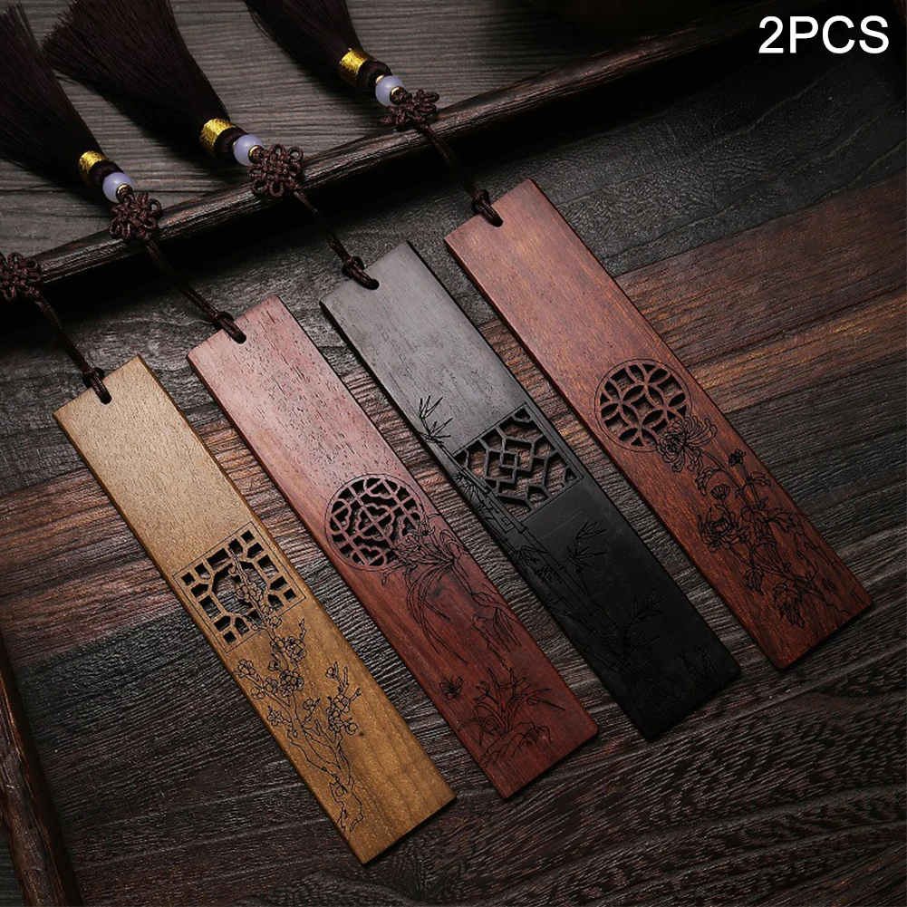 

2pcs Men Women Gifts Lightweight Smooth Surface Retro Rectangle Shape With Tassel Natural Student Crafts Wood Bookmark #920