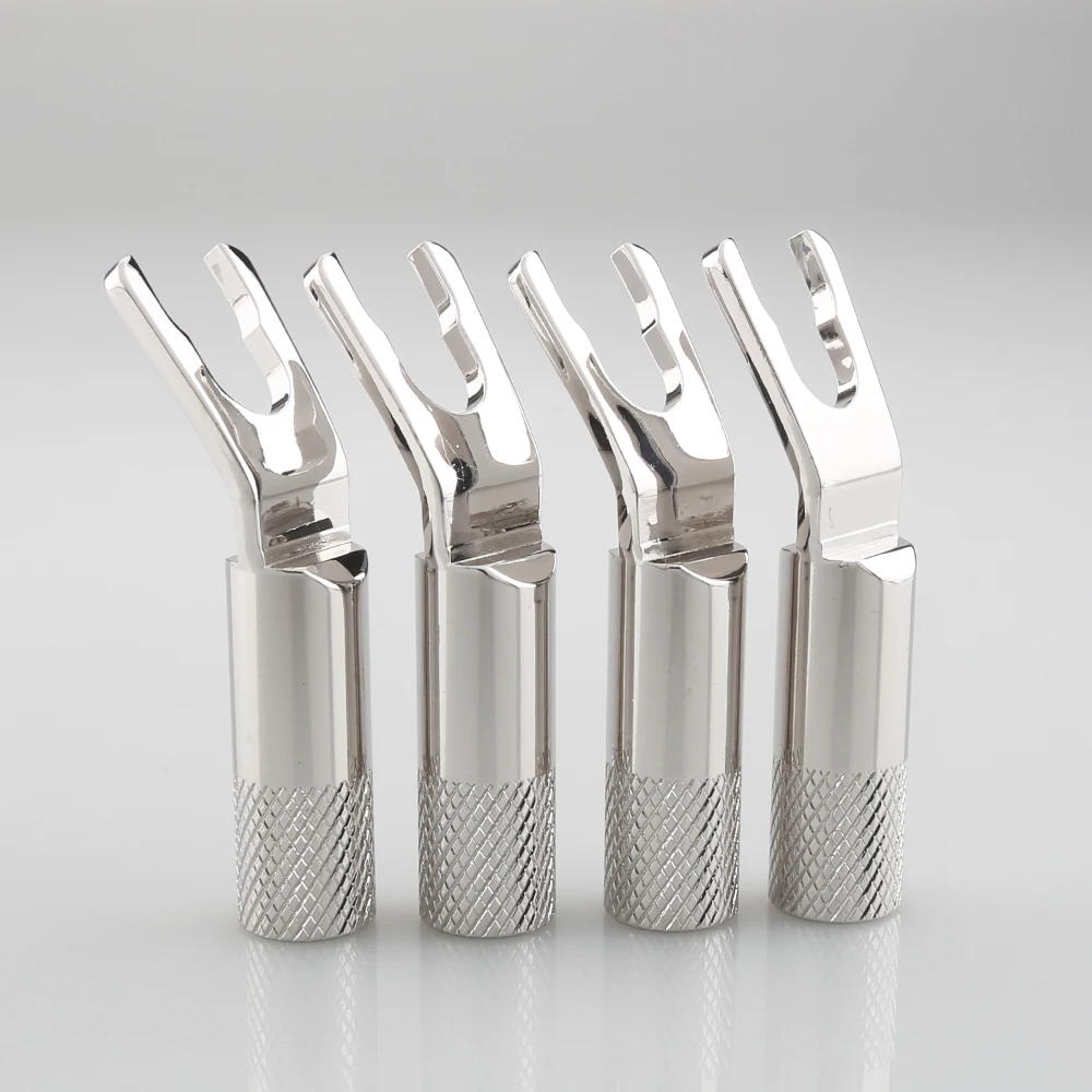 High Quality Viborg VS702R Pure Red Copper Rhodium Plated Spade Fork Plug HIFI Speaker Cable Spade Connector Top