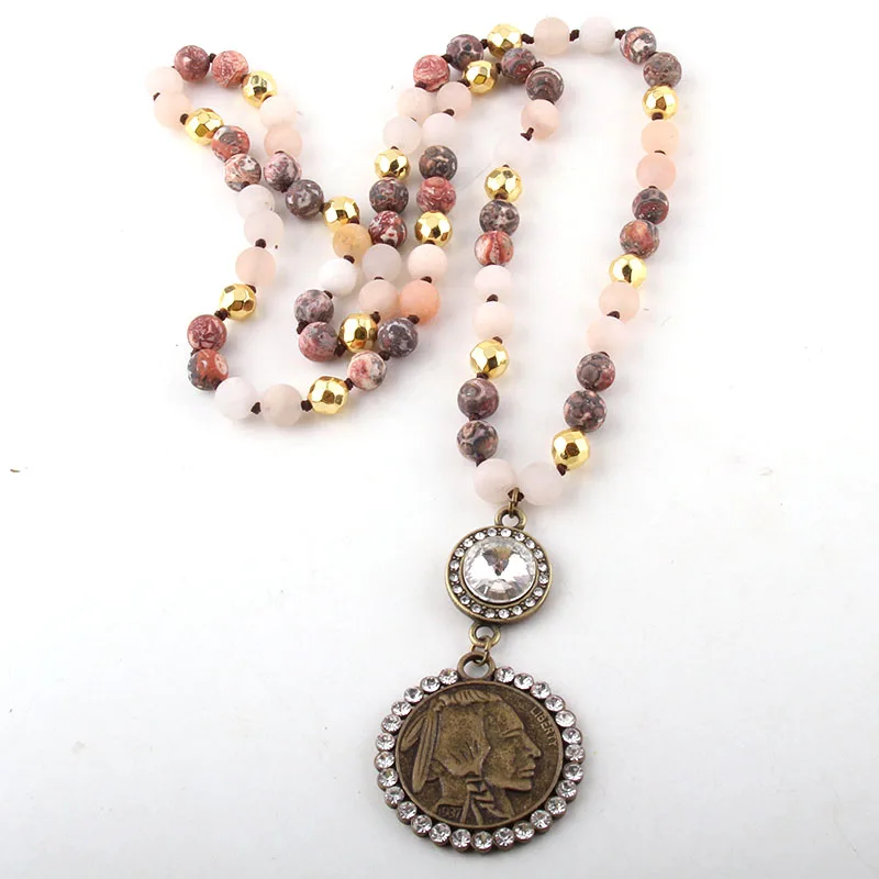 Модные богемные этнические ювелирные изделия камень длинная узелковая цепочка