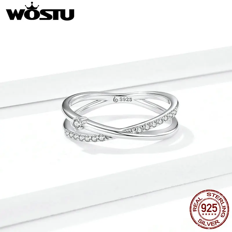 Wostu серебряные кольца переплетенные линии на палец для женщин 925 пробы ювелирные