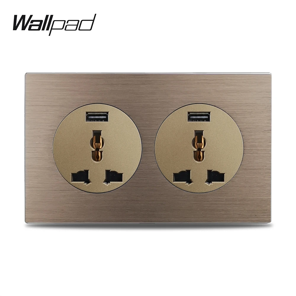 

Wallpad L6 EU UK US Universal Wall Socket 2x2.1A USB Charge Port Electrical Power Outlet Brown Brushed Aluminum Panel 146 * 86mm