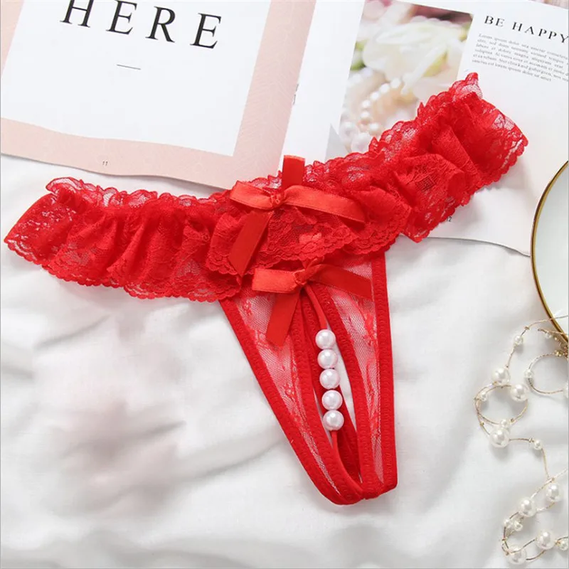 Сексуальное нижнее белье с вырезами женские стринги из искусственного жемчуга