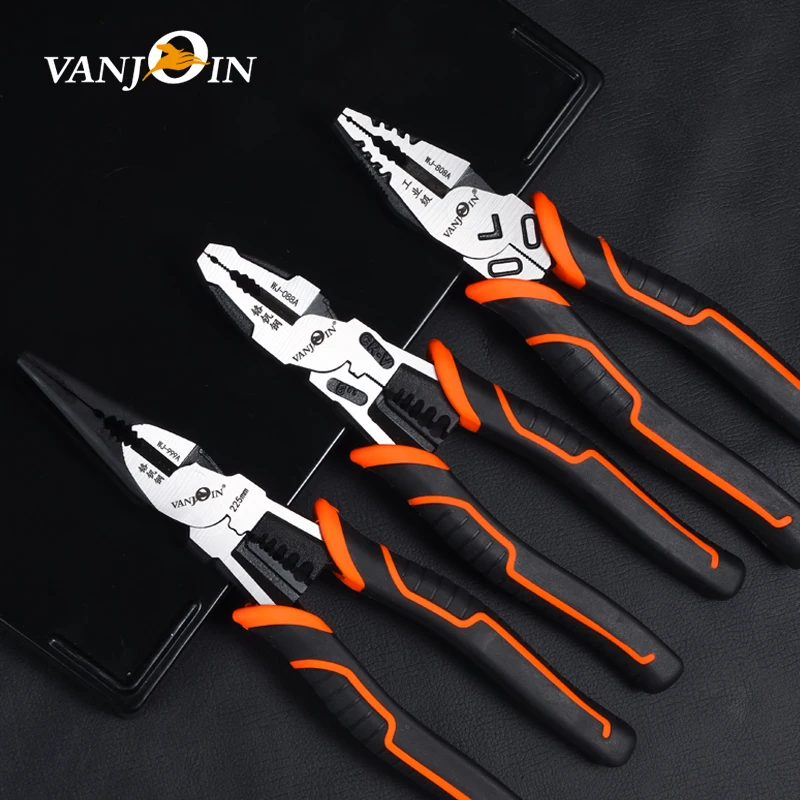 Vanjoin-Alicates multifuncionales para electricista, pelacables, herramienta de prensado, alicates universales para la nariz, herramientas de mano